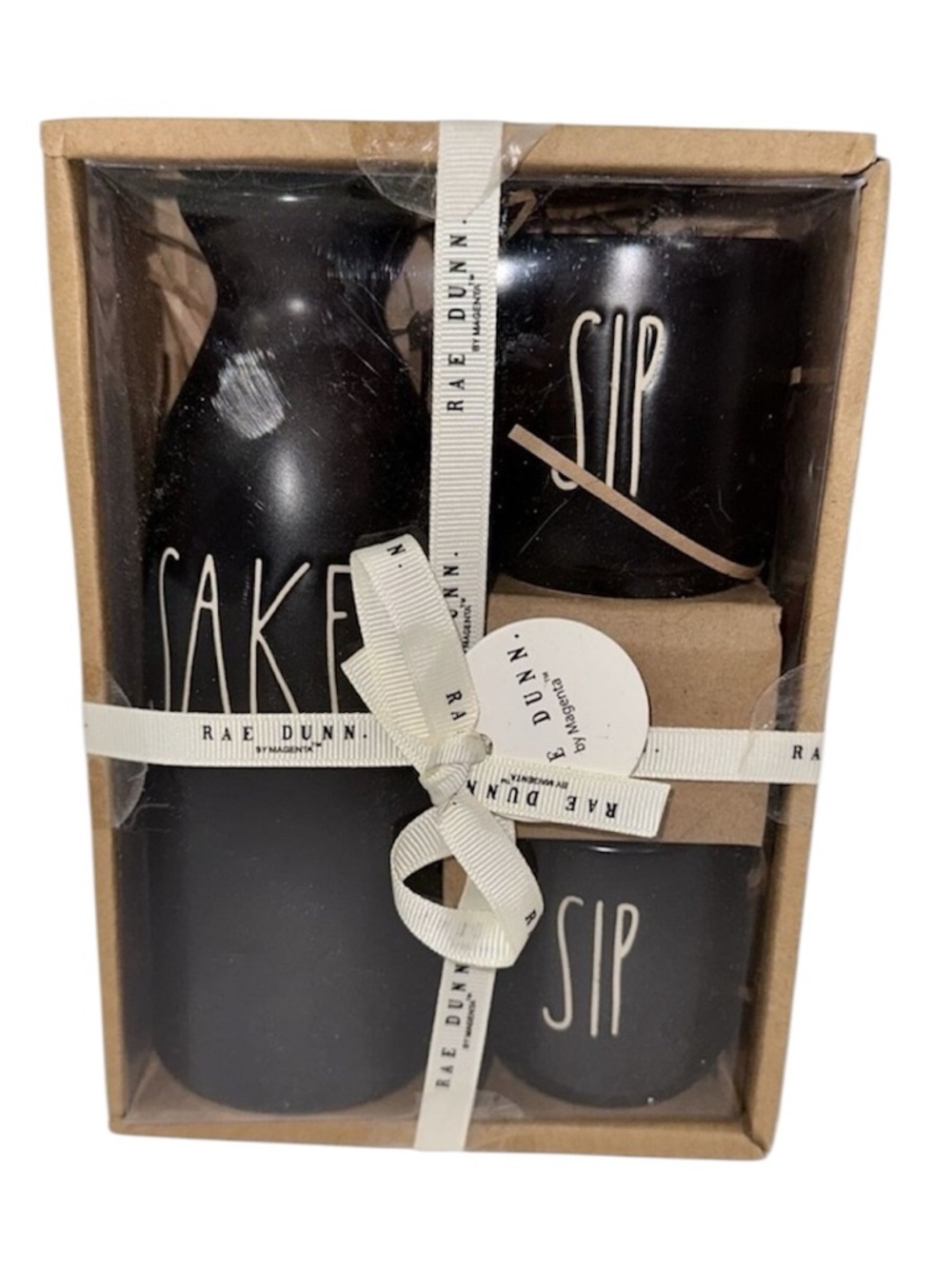 Rae Dunn Black Ceramic 'SAKE' & 'SIP' Gift Set